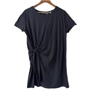Vince Women's Large Black Faux Wrap Short Sleeve T-Shirt Dress Side-Tie Lounge